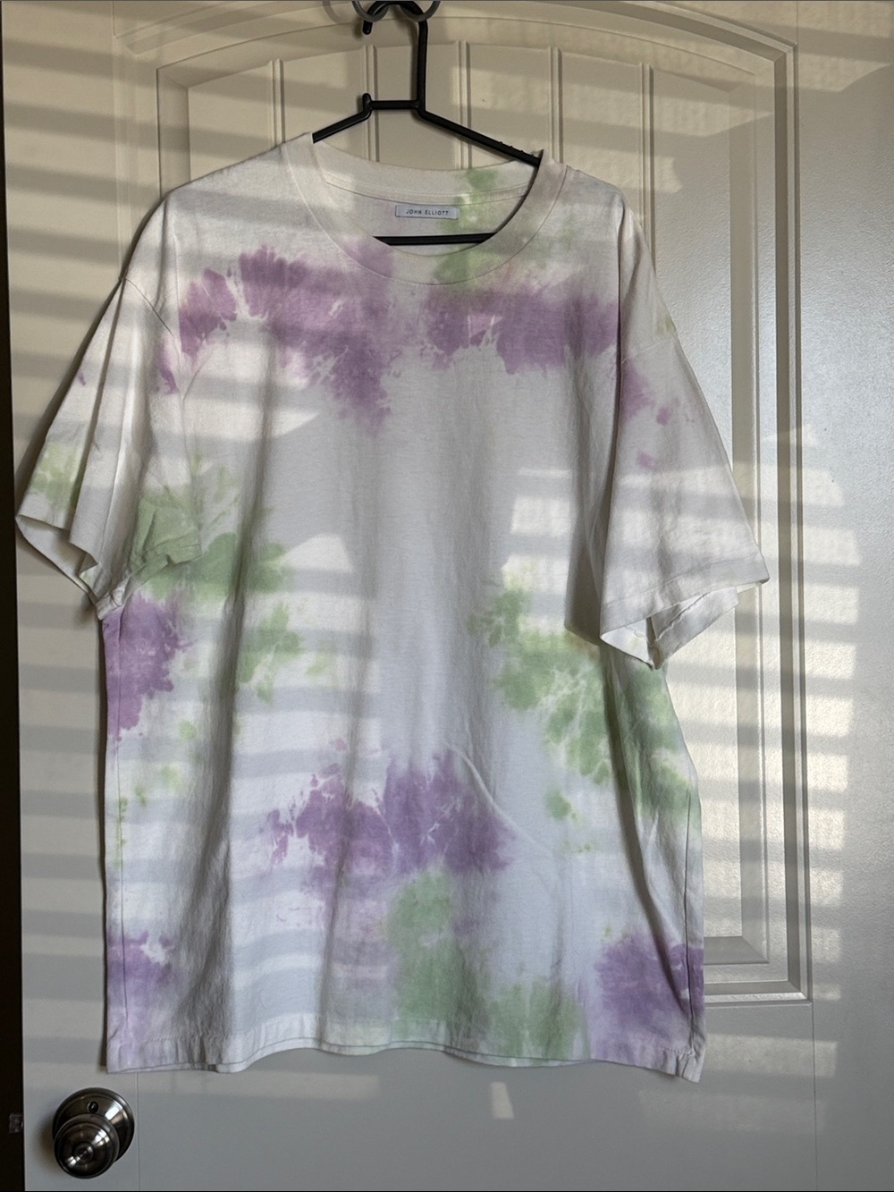 John Elliott Tie-Dye Crewneck T-Shirt in White with Lavender & Sage Green